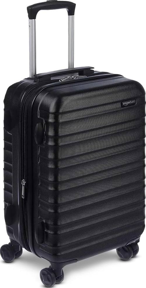 Amazon Basics 21" Hardside Carry-On Luggage with Spinner Wheels, Expandable for Up to 25% More Space, Scratch-Resistant Hard Shell, Telescoping Handle, Black