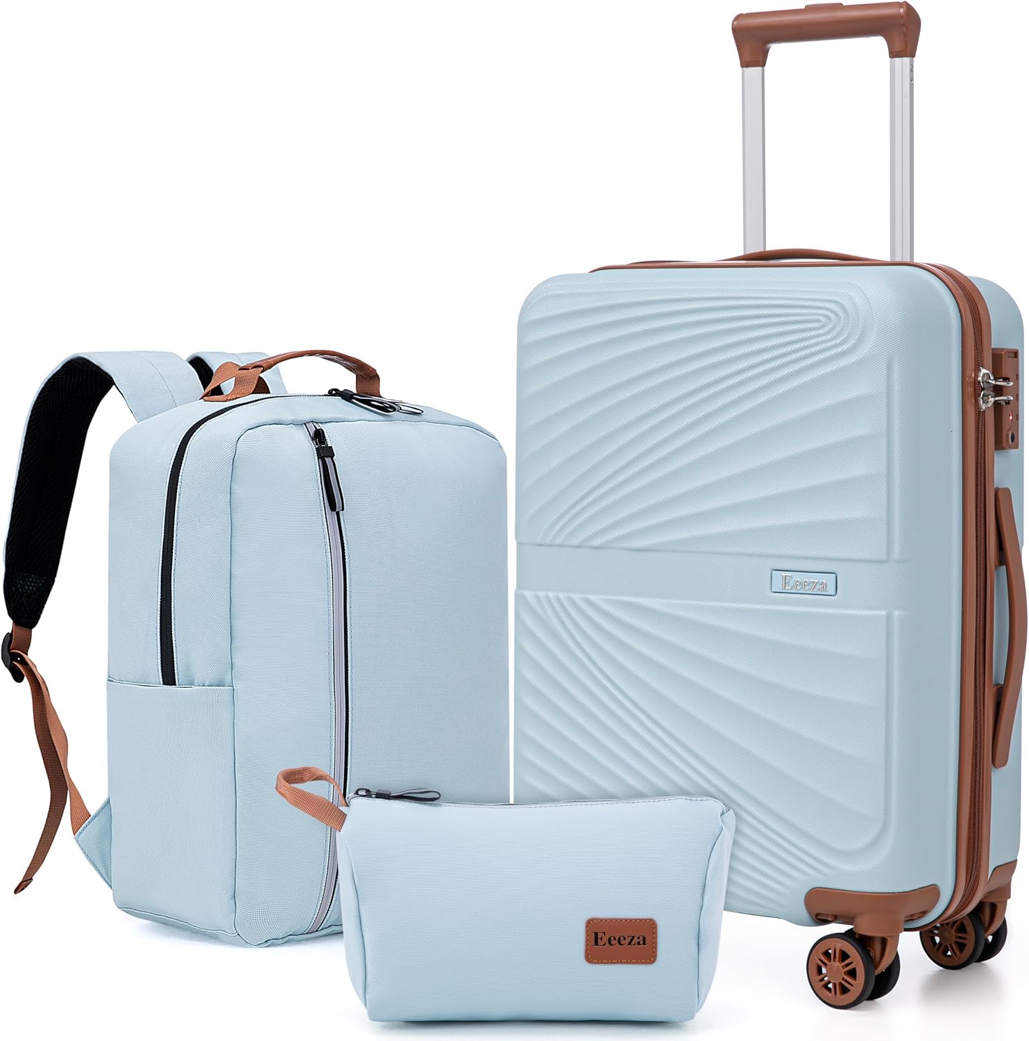Eeeza Carry On Luggage Set Suitcase 3 Piece,Sky Blue(20"/BP/TB)