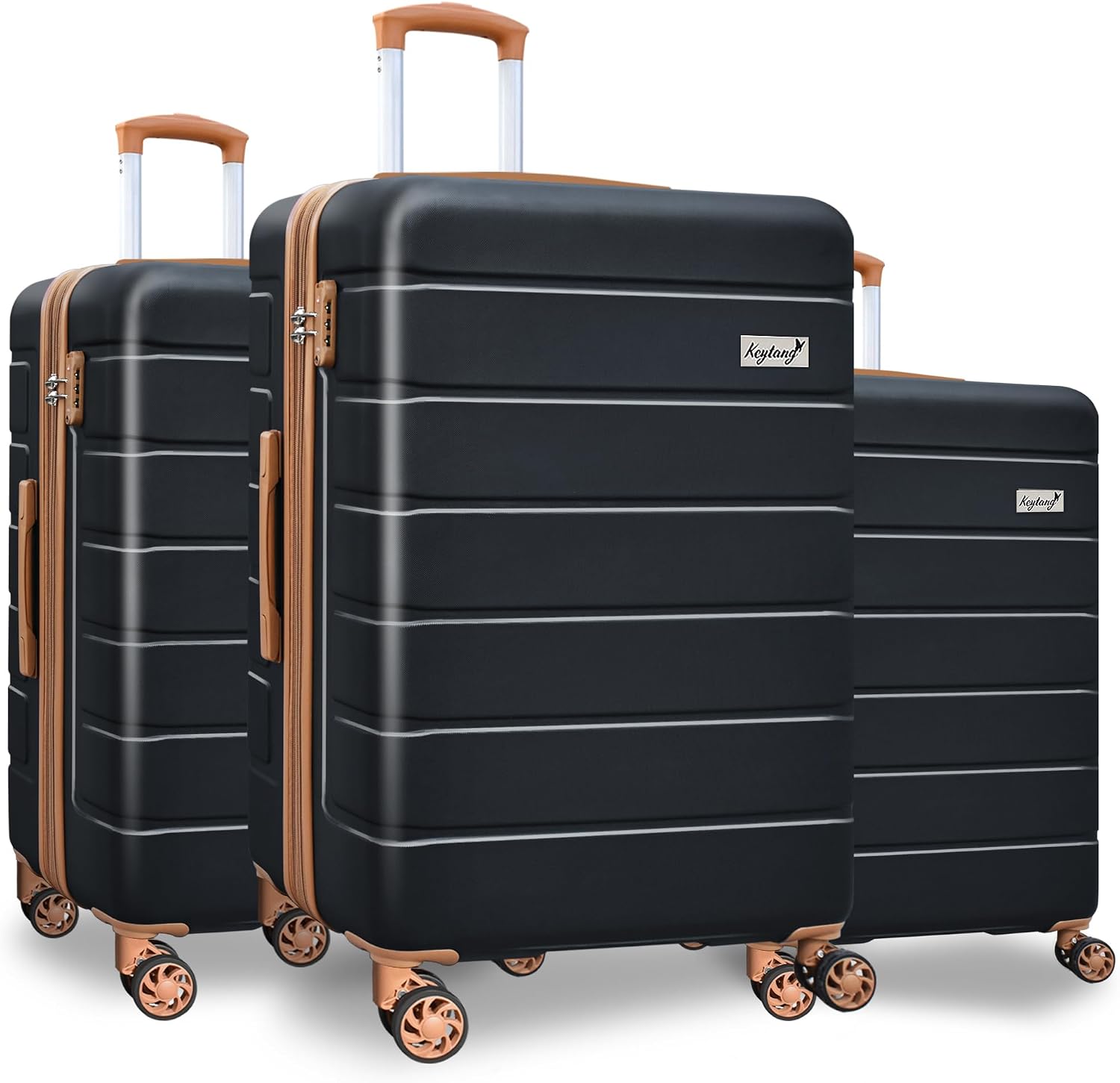 KEYTANG 3-Piece Hardshell Luggage Set(20/24/28), Lightweight Expandable Suitcase with TSA Lock and Double Spinner Wheels, 20% Expansion for Extra Packing, Carry-On and Checked Bags, Apricot Black