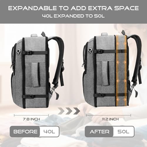 Fxcelets Travel Backpack for Men, TSA Carry On Backpack Flight Approved | 40-50L Expandable,17.3inch Lightweight Laptop Backpack,Anti-Theft,Water Resistant,Side Pocket,Business Weekender B
