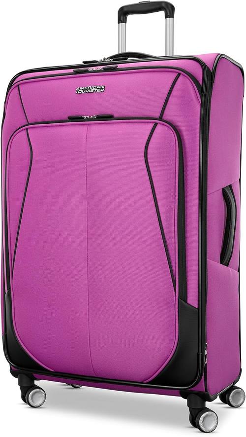 American Tourister 4 KIX 3.0 Checked-Large Softside Expandable Luggage with 4 Spinner Wheels, Hyper Violet